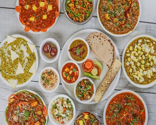 Traditional Indian thali with dal, roti and sabzi